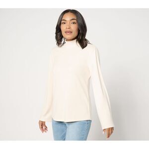 Maya J Women's Top Sweater Sz M Luxe Mock Neck Bell Sleeves White A672919